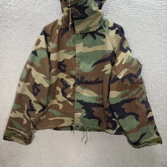 Vintage Military Jacket Adult Medium Short Woodland Camo Chemical Protective NFR - Picture 12 of 16